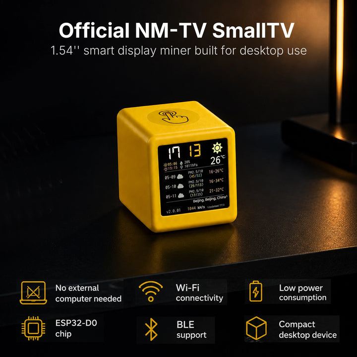 Hashrate1060KH/s Smart TV ESP32 BTC Solo Lottery Miner for Computer Nerd Gift Home Silent Desktop Clock Lower Power Consumption