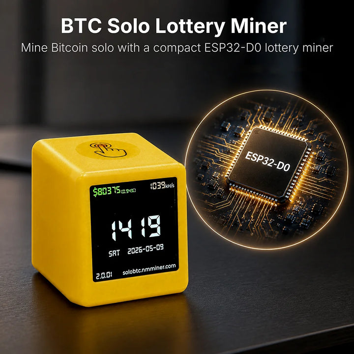 Hashrate1060KH/s Smart TV ESP32 BTC Solo Lottery Miner for Computer Nerd Gift Home Silent Desktop Clock Lower Power Consumption
