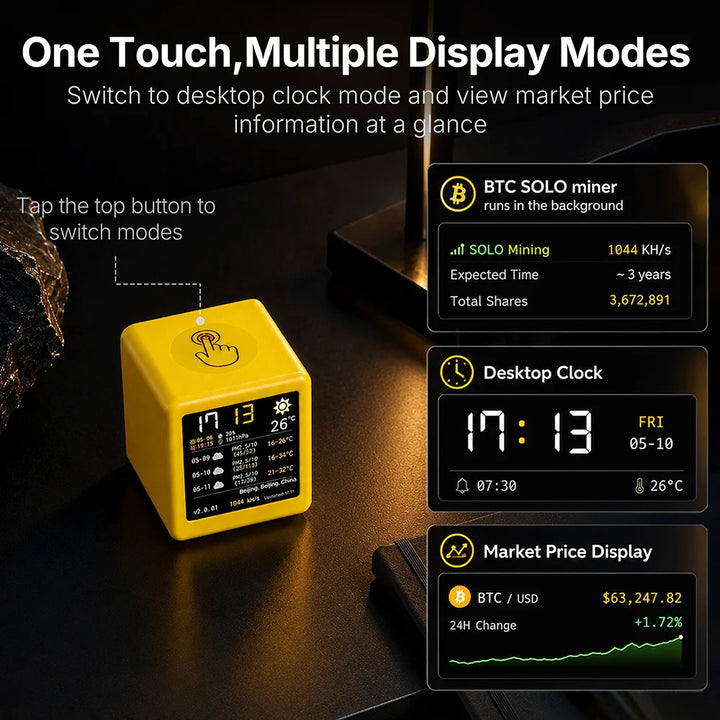 Hashrate1060KH/s Smart TV ESP32 BTC Solo Lottery Miner for Computer Nerd Gift Home Silent Desktop Clock Lower Power Consumption